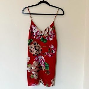 Red Floral Silk Mini Dress